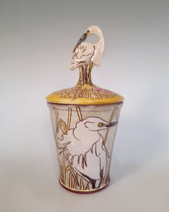 Little Egret  earthenware store jar