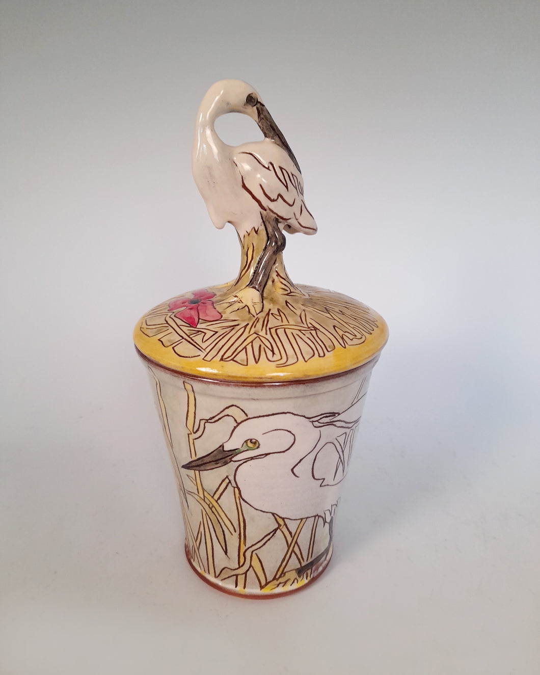 Little Egret  earthenware store jar