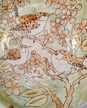 Load image into Gallery viewer, large earthenware dish depicting 3 Wrens in Brambles
