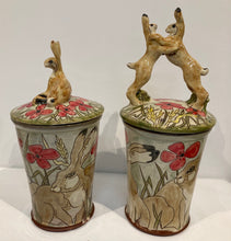 Load image into Gallery viewer, Large sitting Hare store jar decorated earthenware
