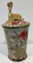 Load image into Gallery viewer, Large sitting Hare store jar decorated earthenware
