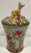 Load image into Gallery viewer, Large store jar with a sitting Fox  on the lid
