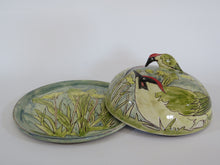 Load image into Gallery viewer, Butterdish depicting green woodpeckers
